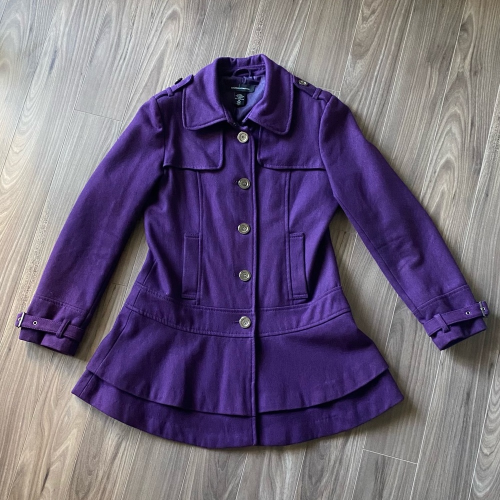 Purple Winter Coat with Peplum Bottom